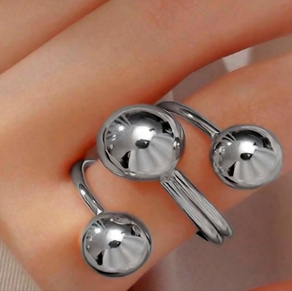 Womens Ball Round Silver Platinum Open Finger Ring Chunky Jewelry Adjustable - Picture 8 of 10